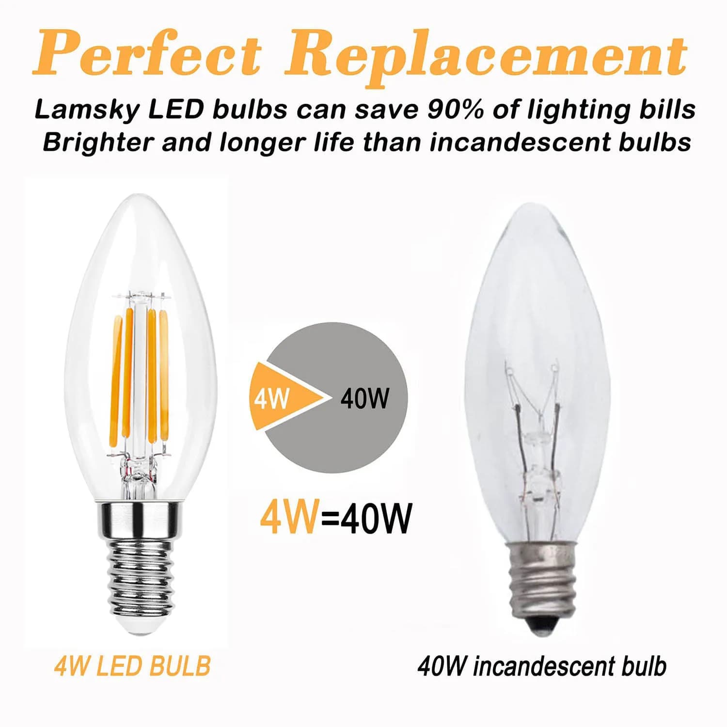 Ampoules LED C35 4W E12 E14 type bougie, équivalent 40 watts, dimmables, blanc chaud 2700K, pour lus