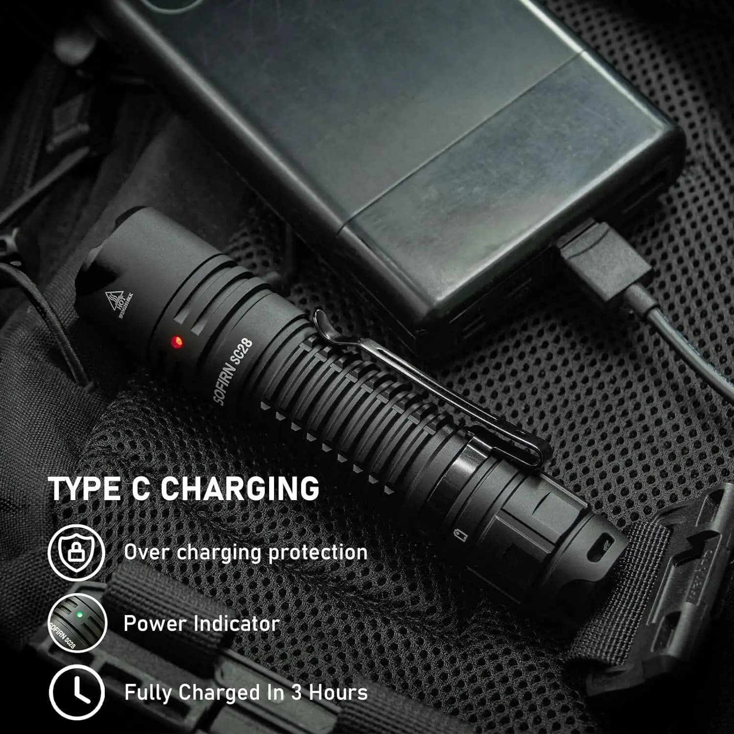 SOFIRN SC28 XHP50B HD LED 2800Lm lampe de poche rechargeable de type C, torche puissante et portable