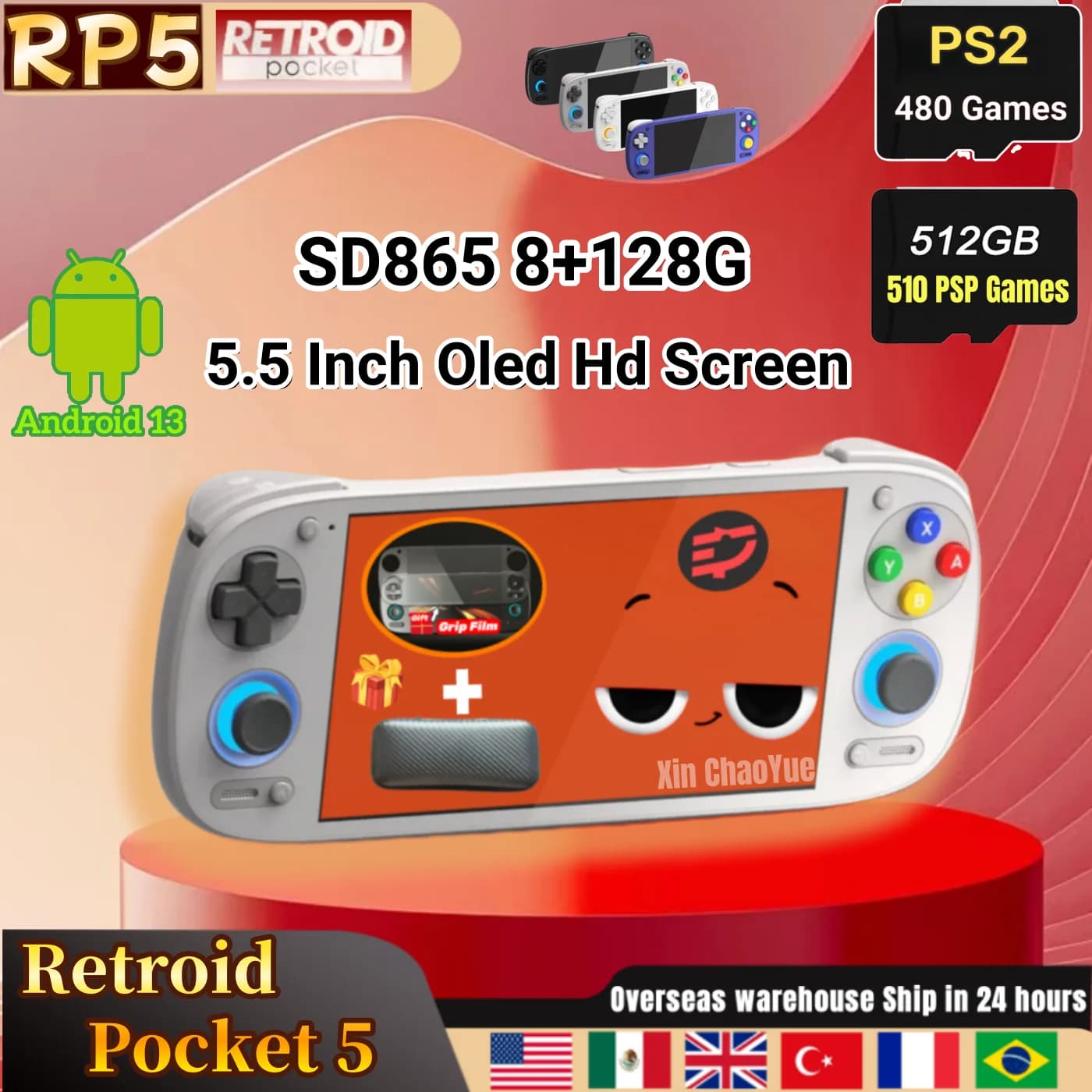 Console de jeu vidéo Retroid Pocket 5, RP5, écran tactile OLED 5.5 ", Android 13, WiFi, Bluetooth, P