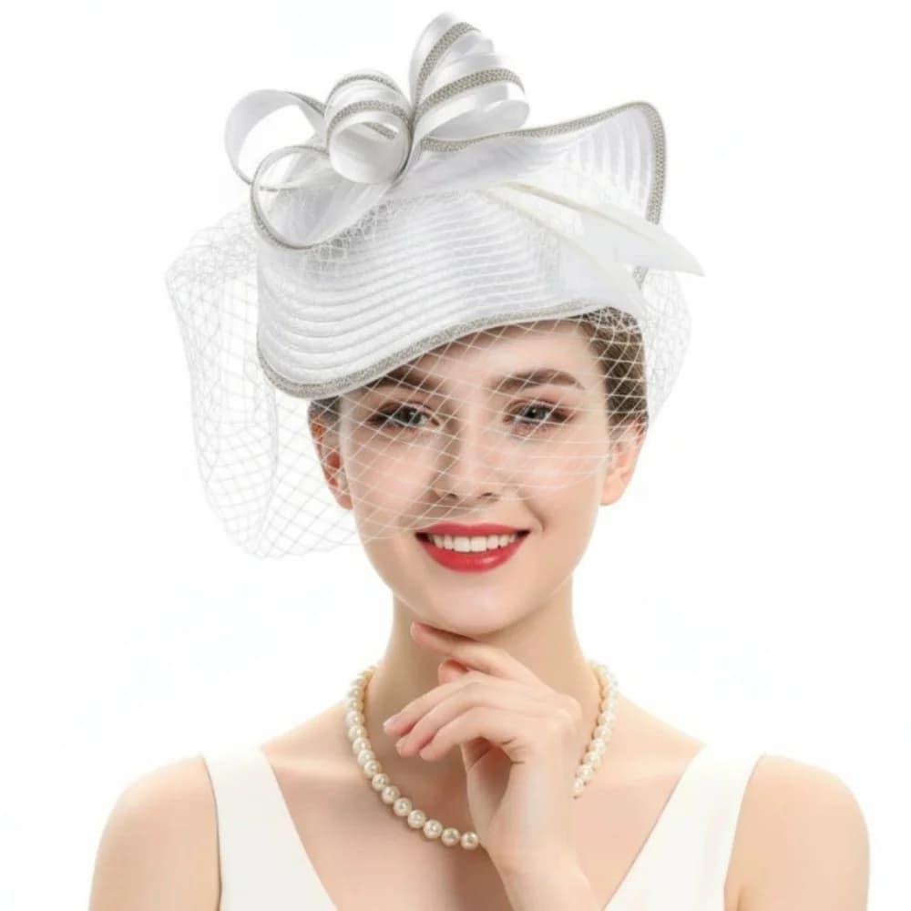 Élégant chapeau bibi en plumes Kentucky pour femme, coiffe en maille pour l'Ascot Royal, voiles et f