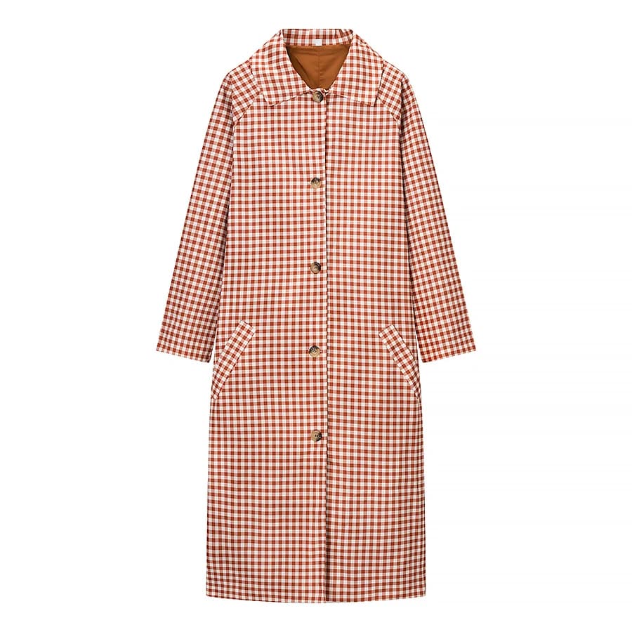 Femmes décontracté Plaid longue Trench manteau femme rouge Plaid simple boutonnage manches longues c
