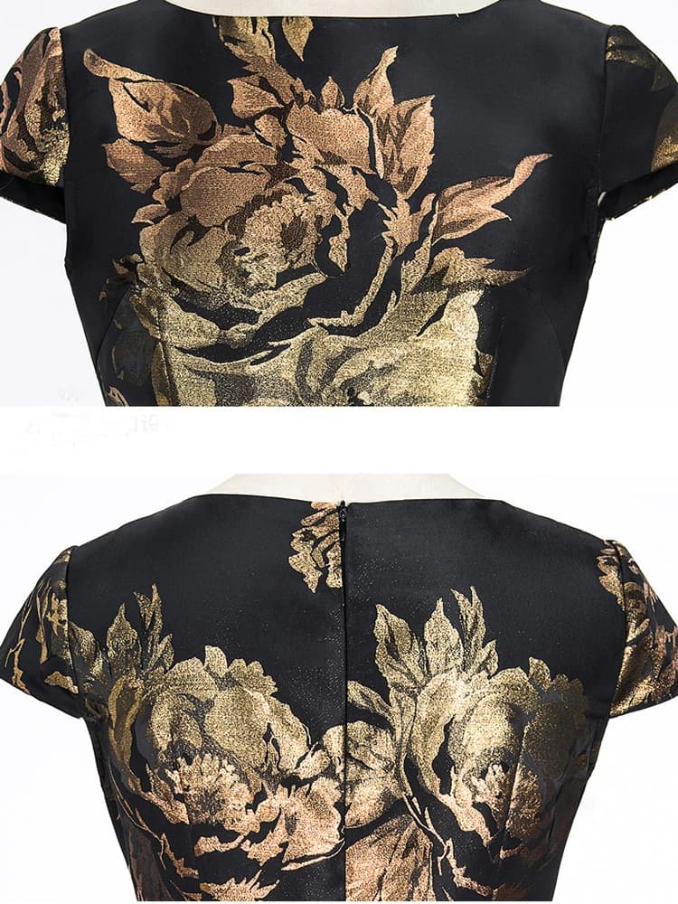 Robe Jacquard Vintage Élégante pour Femmes avec une Silhouette Maxi Évasée Cintrée à la Taille, Idéa