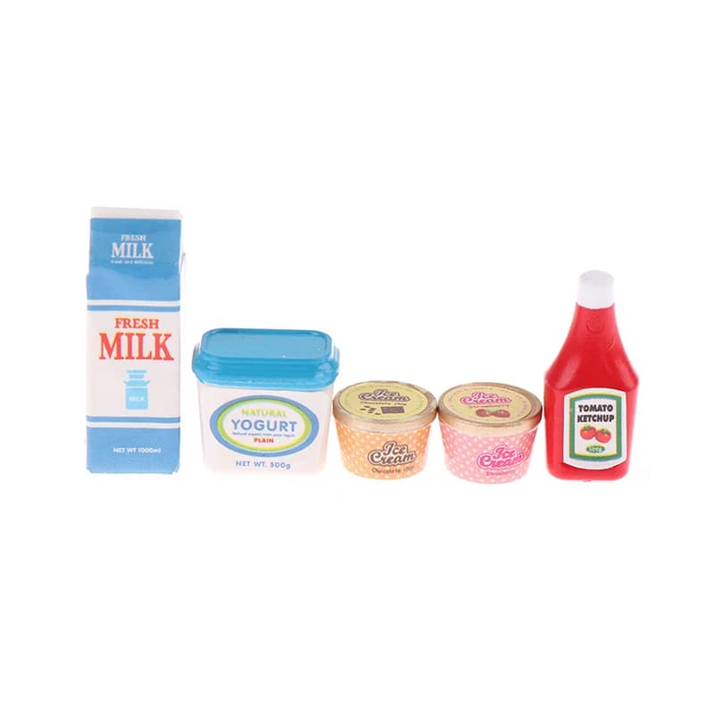 5 pièces/ensemble 1:12 maison de poupée Miniature Mini Sauce tomate yaourt glacé modèle cuisine acce