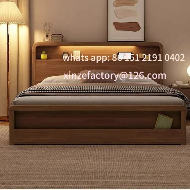 Lit nordique personnalisable en bois massif, moderne et minimaliste, 1.81.5 m1.35, chambre principal