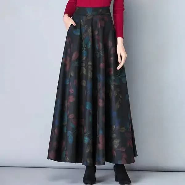 Automne hiver laine jupe à carreaux femmes longue a-ligne grand ourlet robe taille haute jupe longue