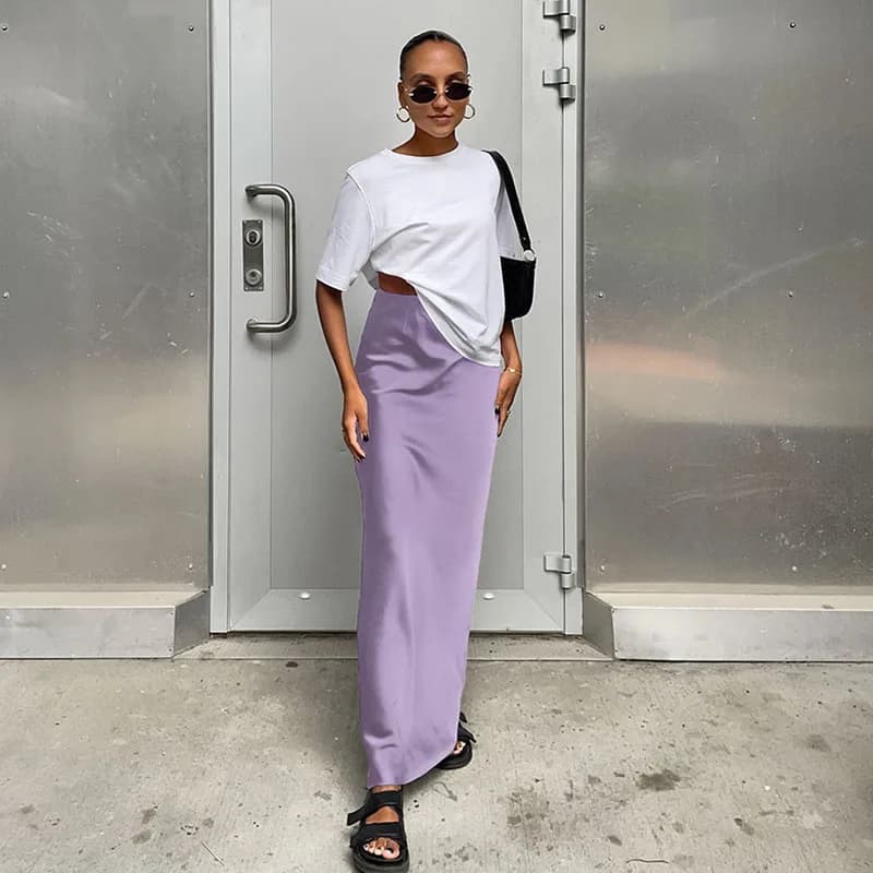 Jupe trompent en satin noir pour femme, élégante, taille haute, mince, couleur unie, longue, bureau,
