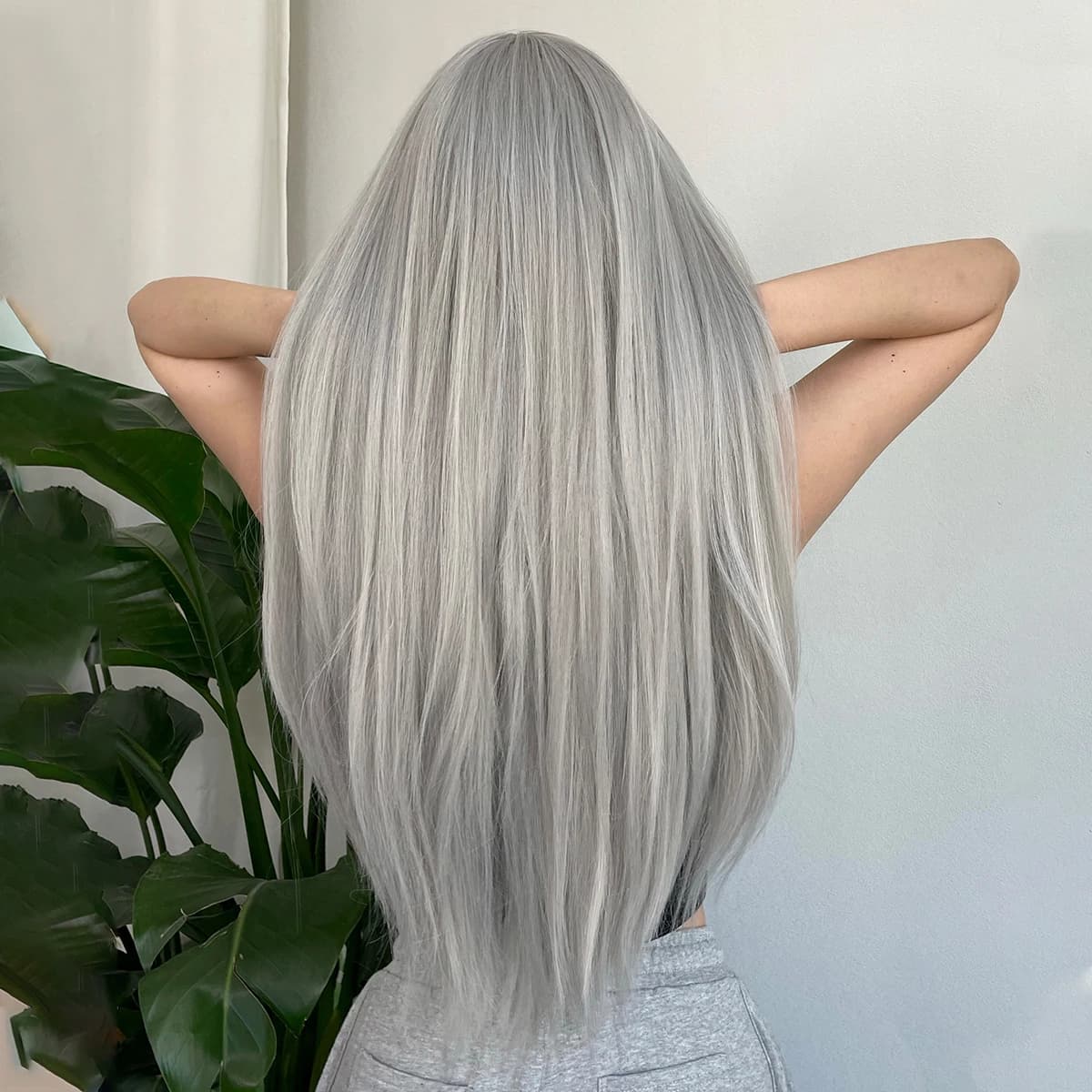 Perruques synthétiques longues et lisses gris cendré argenté, cheveux naturels Lolita Cosplay avec f