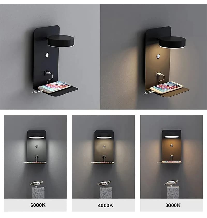 Applique Murale LED avec Chargeur USB pour Téléphone Portable, Luminaire Décoratif d'Nikavec Joli, I