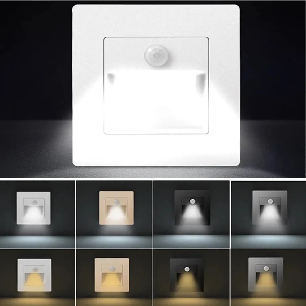 Applique murale LED encastrée avec capteur de mouvement PIR, lumière pour escalier, AC85-265V, éclai
