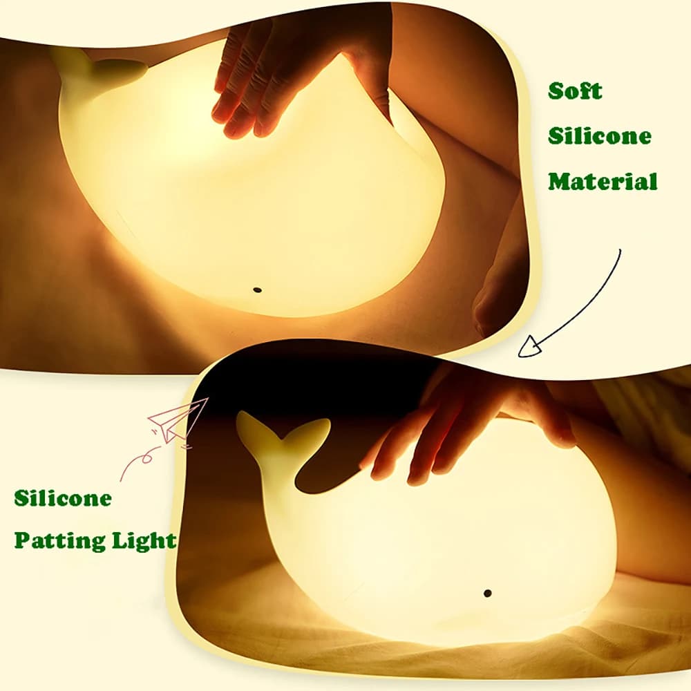 Lumière en Silicone de baleine de dessin animé, veilleuse LED, lampe d'ambiance RGB Rechargeable, dé