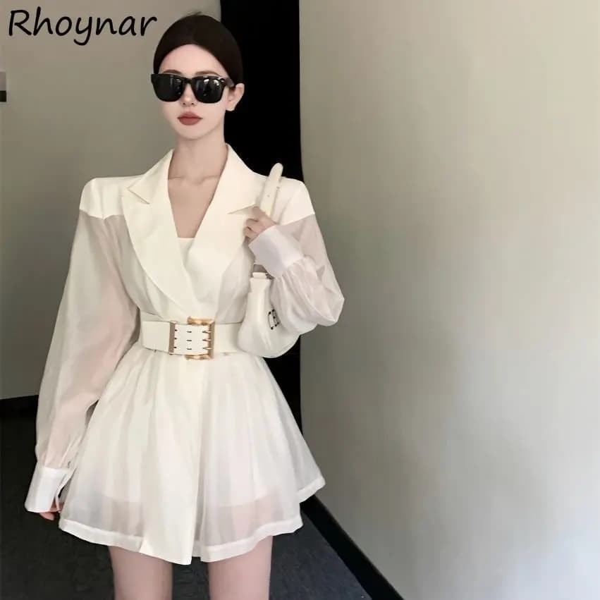 Blazers femmes avec ceinture défini Chic mince mince respirant été Sexy solide mode coréenne vêtemen