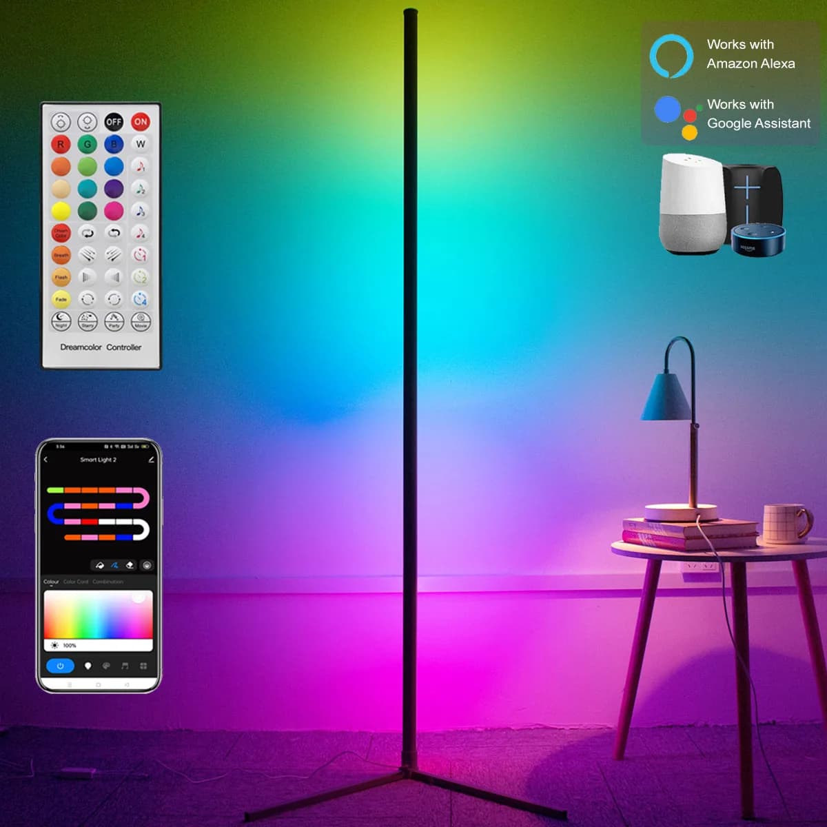 160cm Smart Tuya coin lampadaire Dimmable RGB LED moderne humeur éclairage Alexa support lumières po