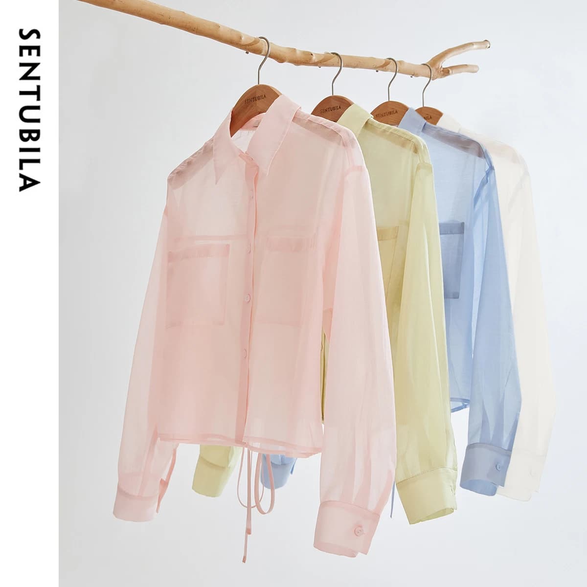 Chemisier femme SENTUBILA en Lyocell, collection Printemps-Été 2026, col à revers, manches longues, 