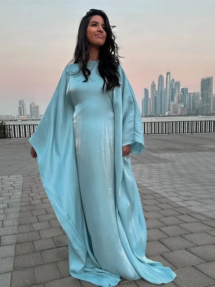 Manches papillon chauve-souris Satin Khimar Abaya dubaï Robe Maxi musulmane caftan Abayas pour les f