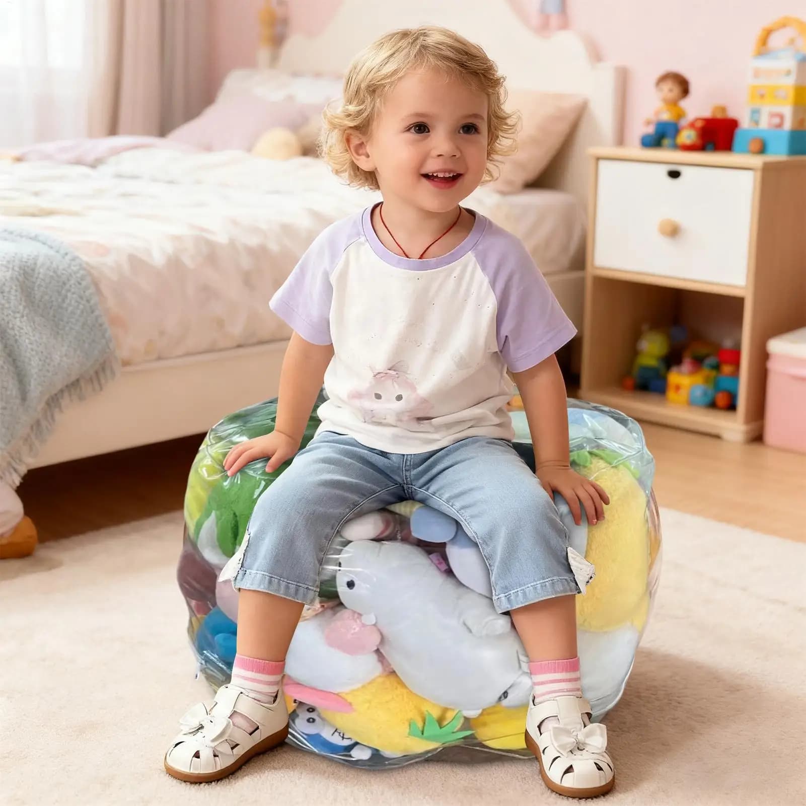Chaise de rangement transparente pour animaux, siège en peluche avec housse étanche pour chambre d'e