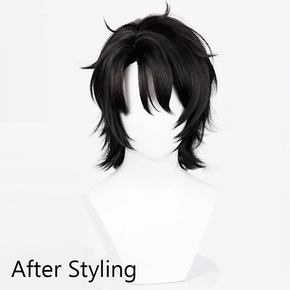 Perruque synthétique courte et lisse noire moelleuse pour hommes, perruque de Cosplay de jeu animé r