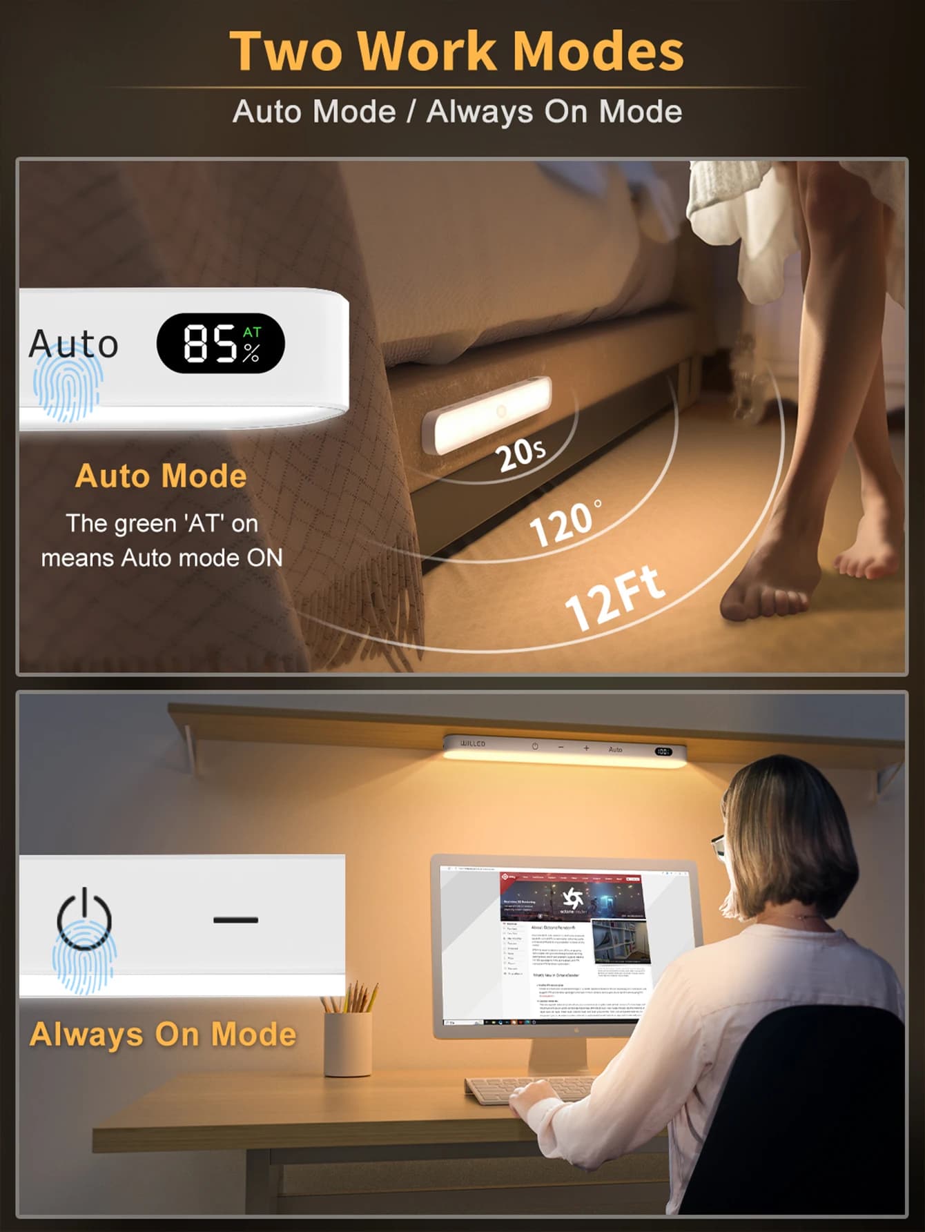 WILLED lumière chaude capteur de mouvement armoire lumière batterie affichage 60 LED barre lumineuse