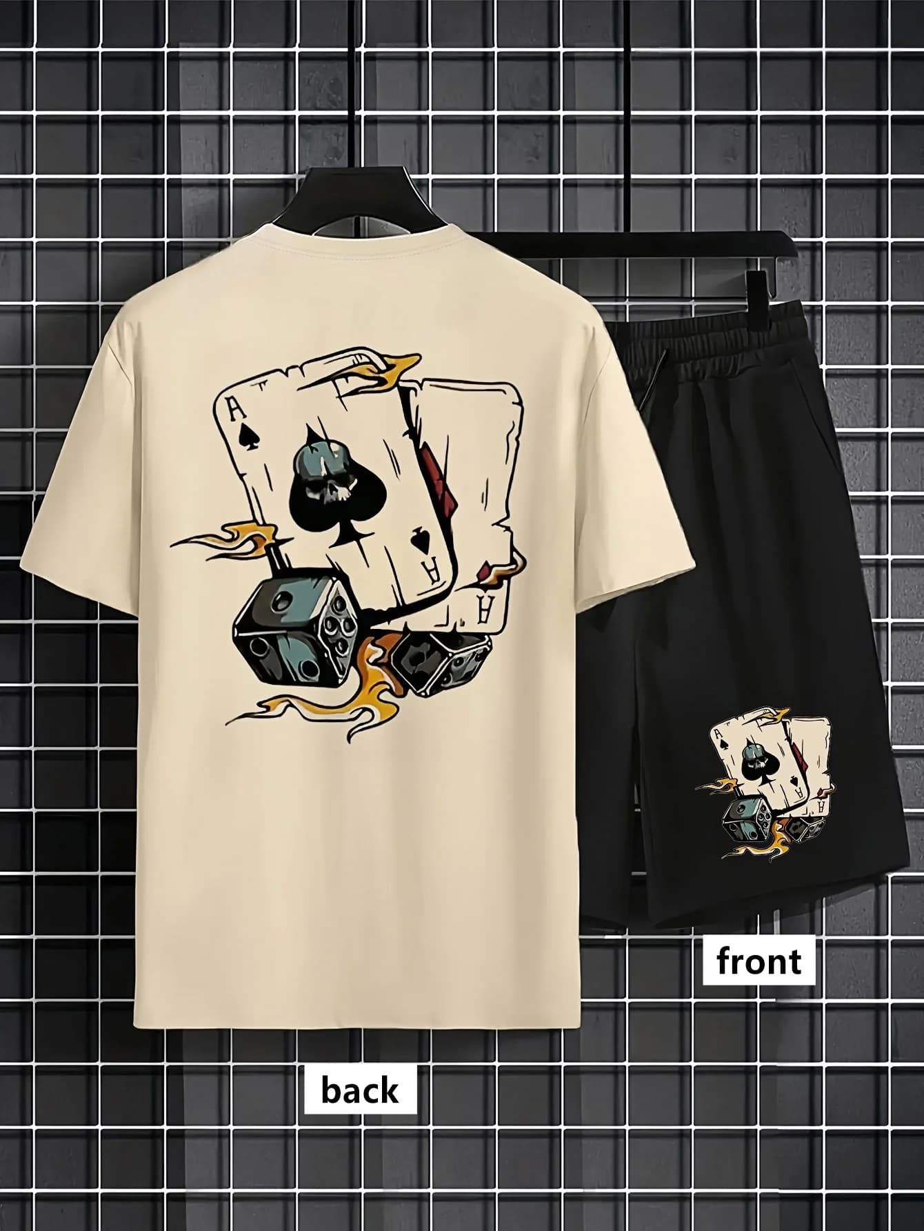 Américain hommes mode d'été poker graffiti imprimé confortable respirant col rond T-shirt ensemble s