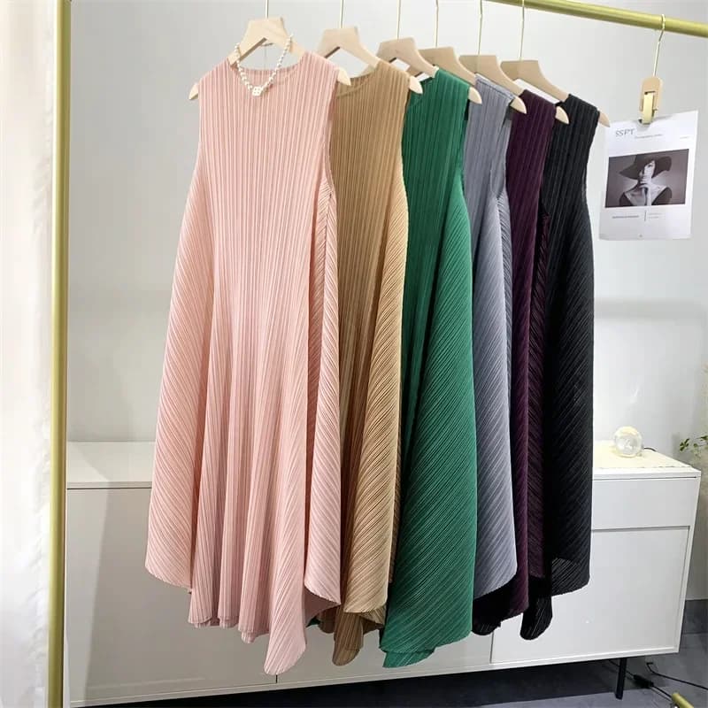 ALSEY-Robe plissée à col rond pour femme, tenue de soirée élégante, simple et décontractée, nouvelle