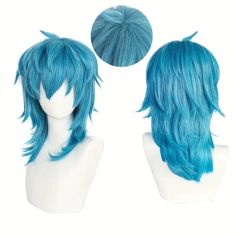 Coiffure cosplay Salic bleue droite mi-longue artificielle avec frange - résistante à la chaleur, sy