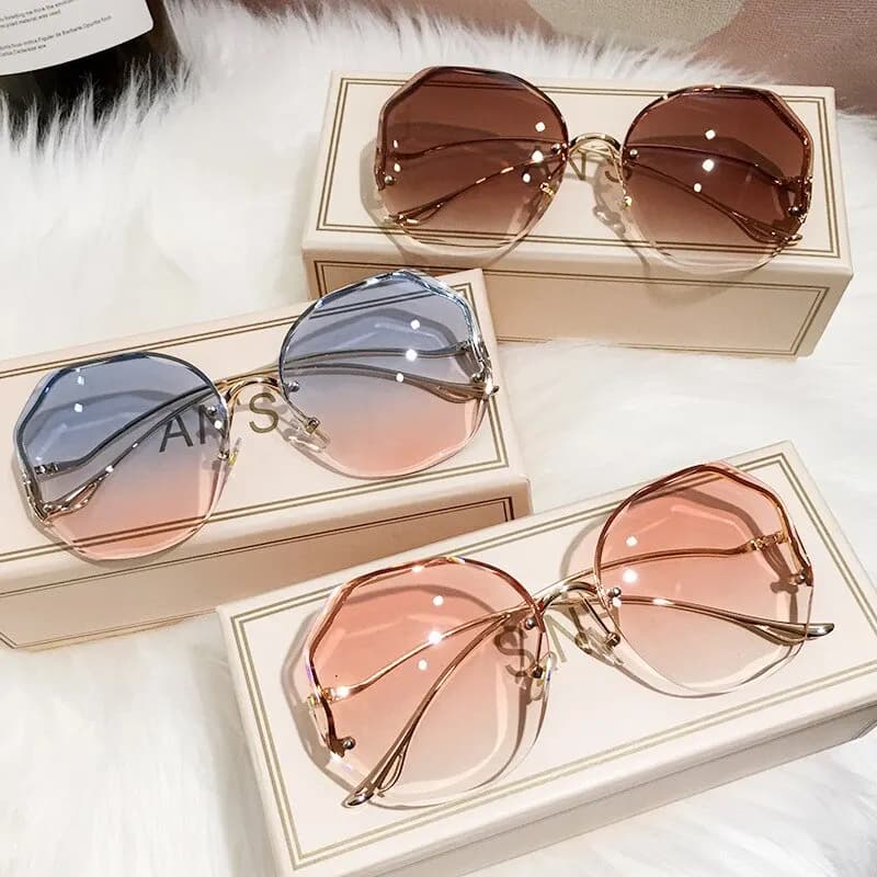Lunettes de soleil sans bords pour femmes, en métal, Vintage, Design élégant, carrées surdimensionné