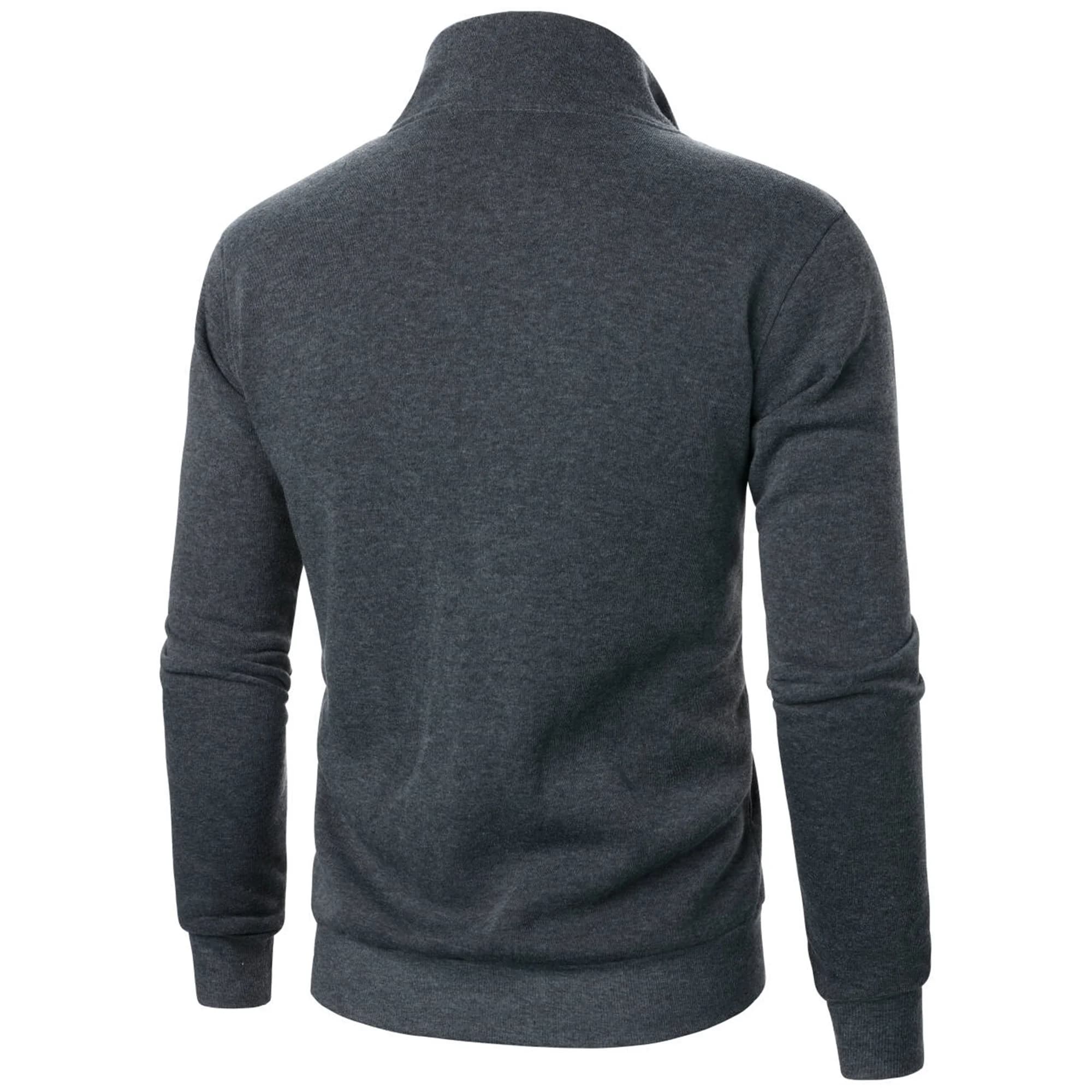 Veste de sport décontractée à col montant avec fermeture éclair pour hommes, haut de couleur unie po
