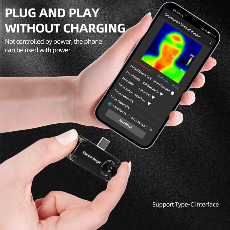 Nouvelle caméra thermique mobile de type C -20~1000 ° Caméra infrarouge 32*32 pixels, contrôle par a