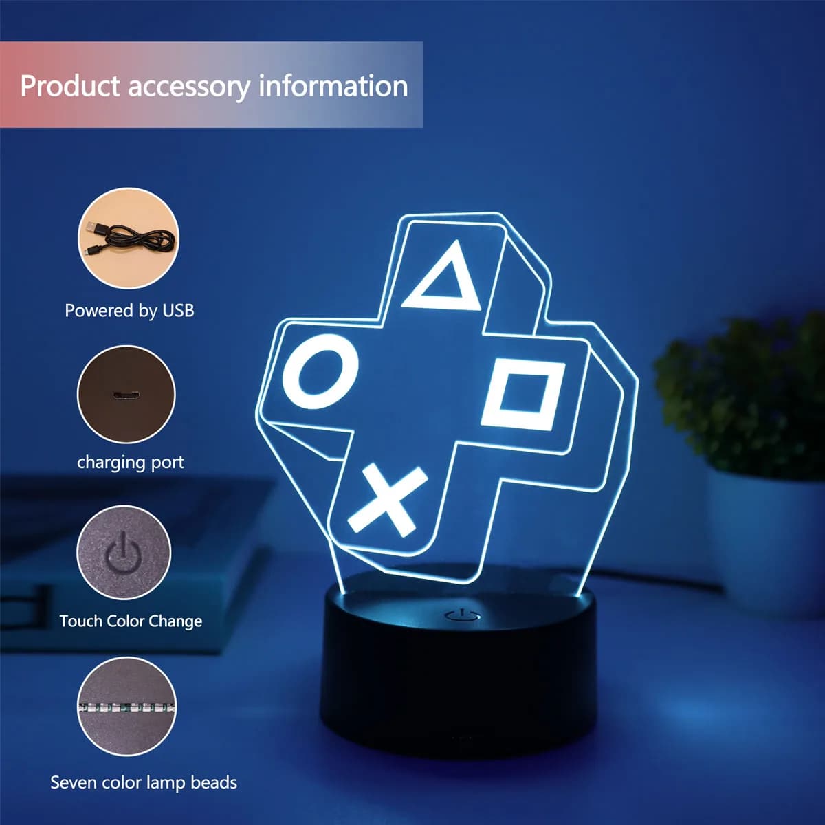 1PC expérience de jeu bouton croisé 3D veilleuse tactile coloré lumière LED chambre décoration atmos