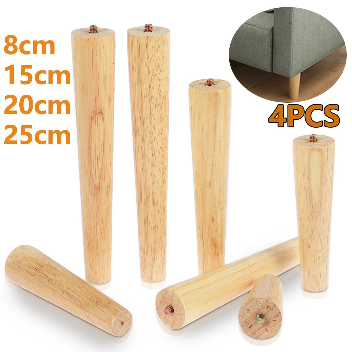 4 pièces 8/15/20/25cm pieds de meubles en bois massif jambe de meuble de Table Oblique/droite pieds 