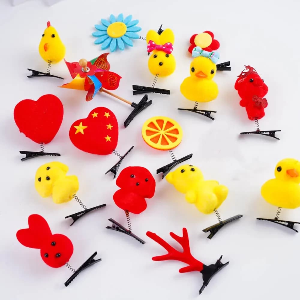 Épingle à cheveux en peluche 3D pour enfants, 50 pièces/lot, dessin animé drôle, petit canard jaune,