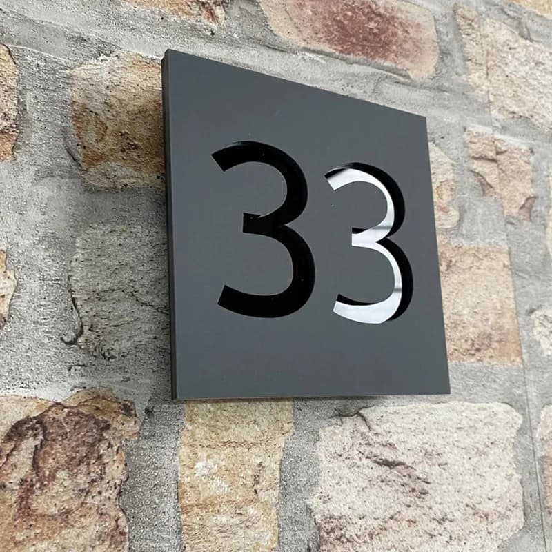 Panneau de numéros de maison flottante extérieur, miroir noir/blanc mat, or argent, Plaque de maison
