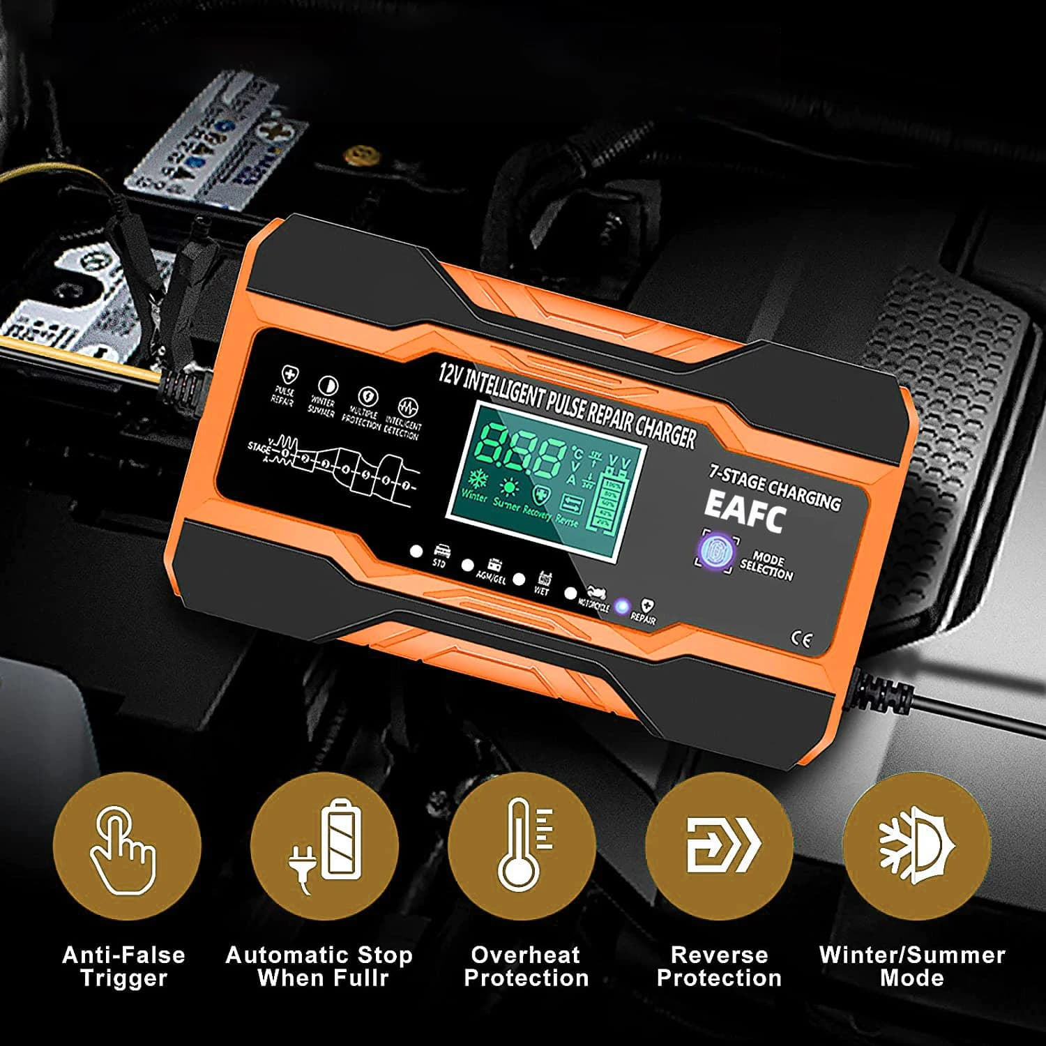 EAFC 12V 12A chargeur de batterie de voiture 240W réparation d'impulsions entièrement automatique ch