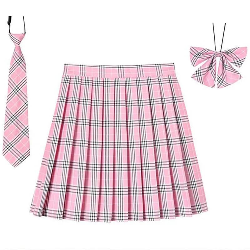 Jupe plissée à carreaux pour femmes, avec cravate, nœud papillon, XS- 5XL, Harajuku Preppy, Mini uni