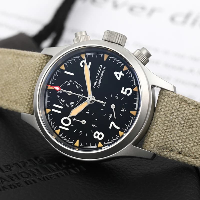 Militado ML1868KF rétro VK67 montre chronographe à Quartz boîtier en acier inoxydable 3 cadran étanc