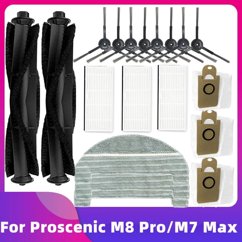 Compatible avec Proscenic M8 Pro M7 Max Aspirateur Robot Rouleau Principal Brosse Latérale Filtre HE