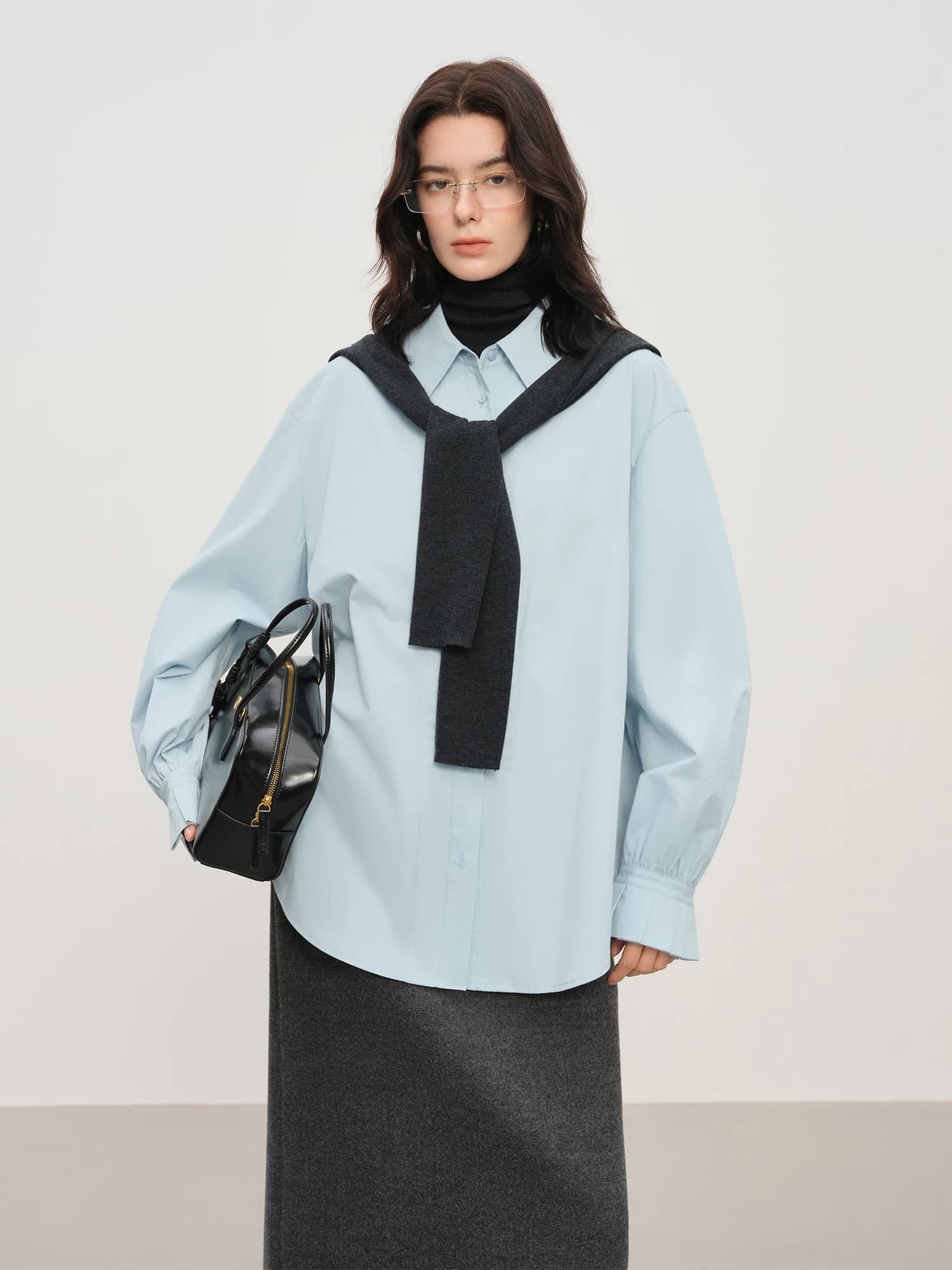 FSLE français-élégant élégant Pima coton chemise à manches longues pour les femmes automne hiver 202