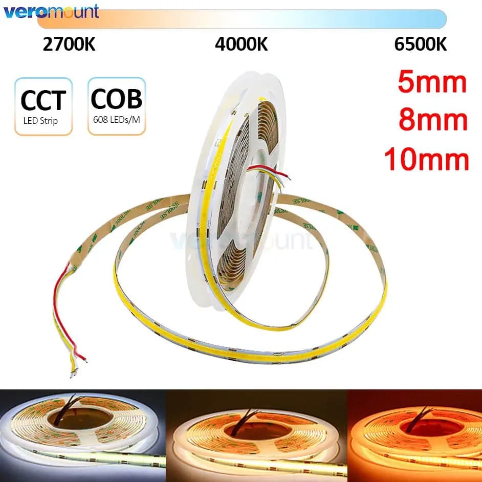 Bande LED COB CCT à Intensité Variable pour Touriste, Ruban Linéaire Flexible, Haute Densité, 3 Fils