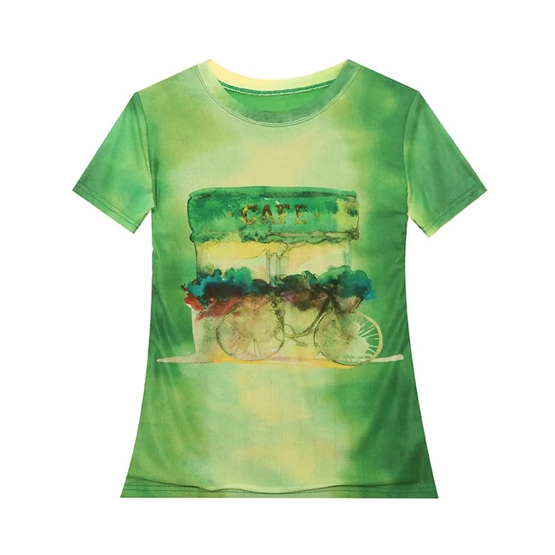 2023 été vert maille T-Shirts fille mode situé impression O cou à manches courtes t-shirt dame haute