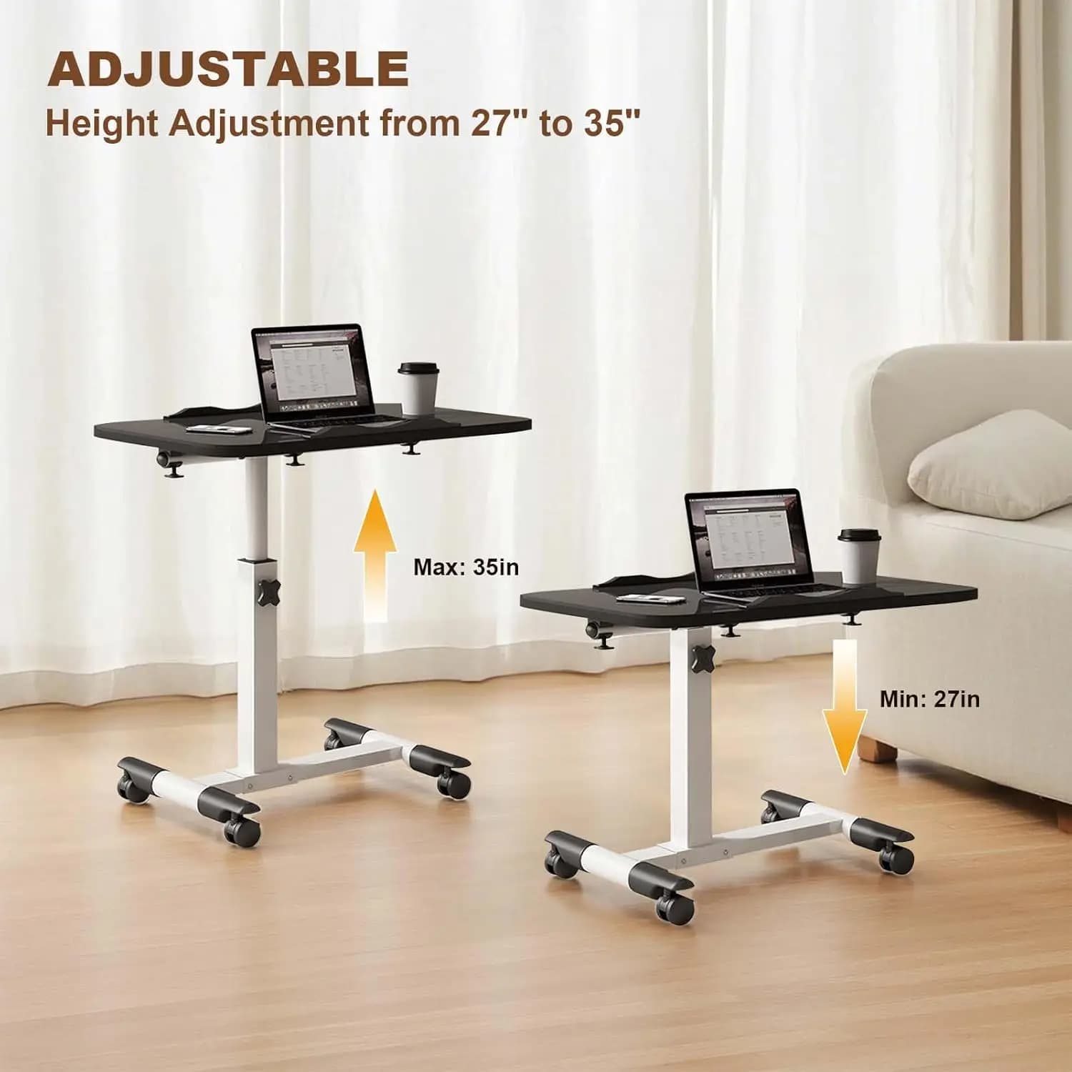 Table de chevet, table de chevet mobile avec bureau inclinable, hauteur réglable sur la table de lit