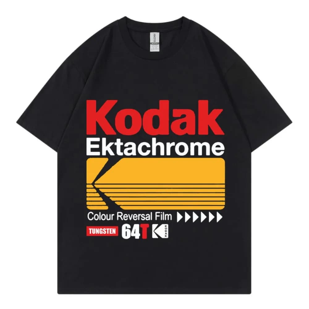 T-shirt rétro de marque Kodak, style japonais Harajuku, hauts décontractés en pur coton pour hommes 
