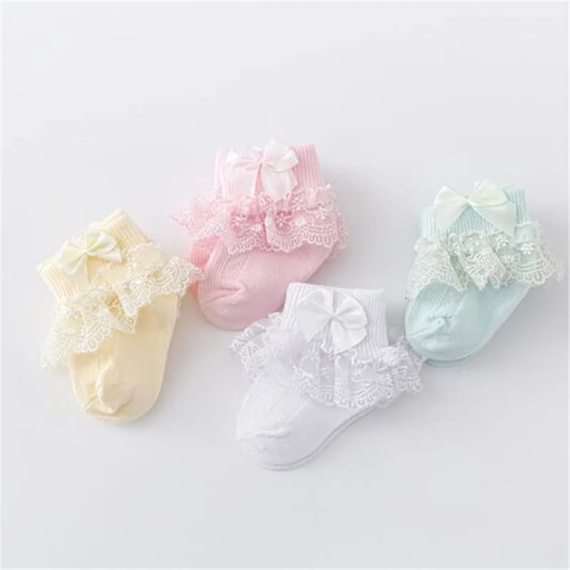 Lawadka 4 paires/lot nouveau-né bébé chaussettes pour filles coton dentelle infantile filles chausse