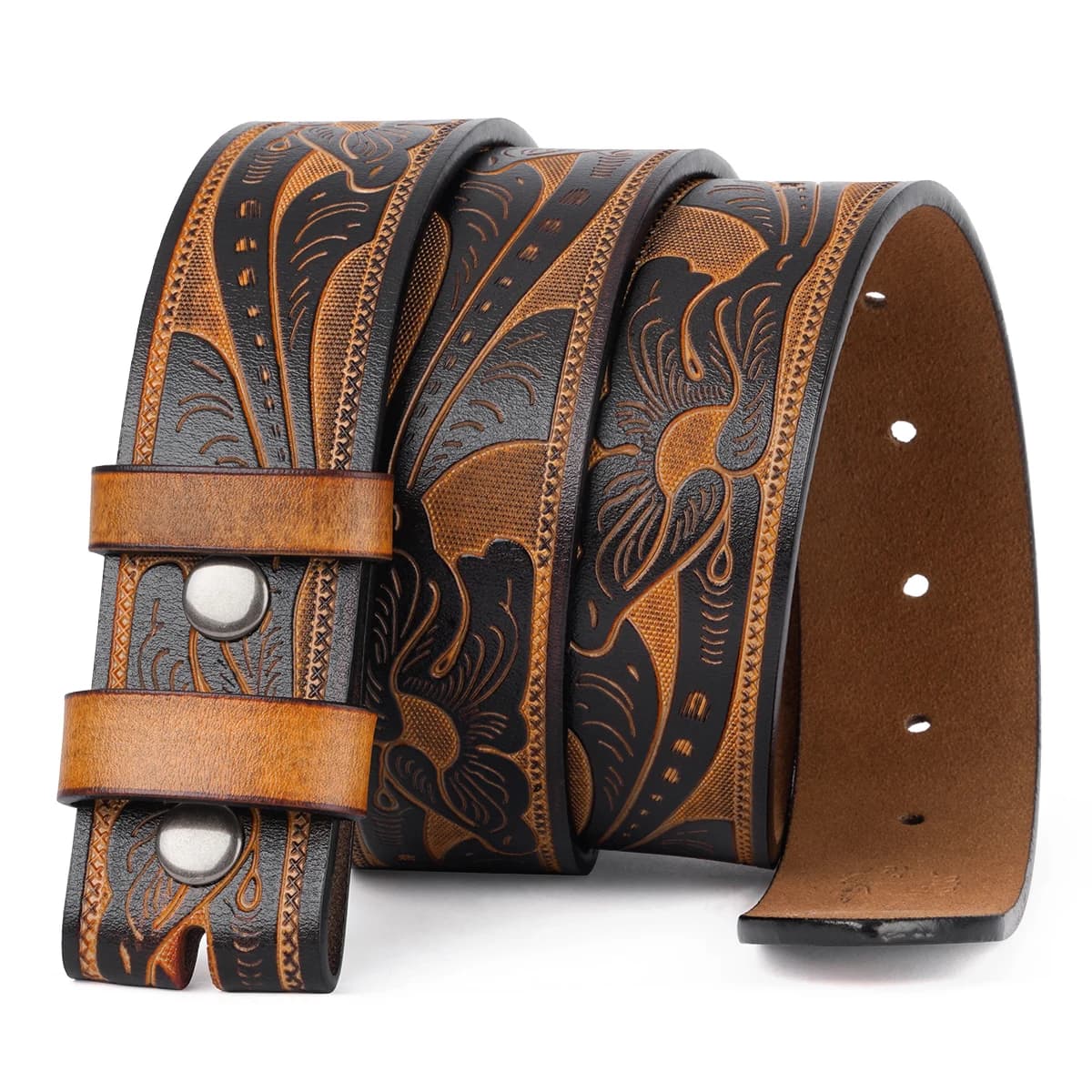 Ceinture Vintage en cuir véritable pour hommes, sans boucle, en cuir de vache gaufré, avec sangle, C