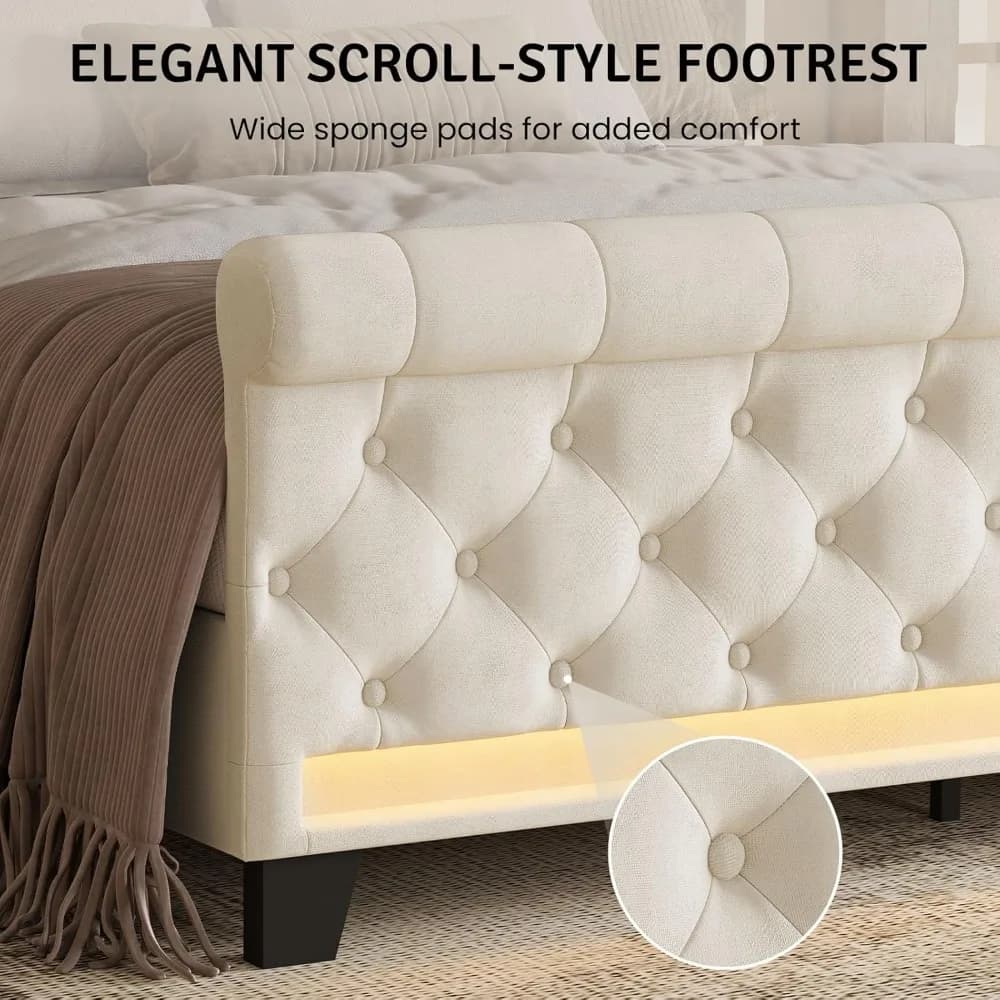 Cadre de lit queen size avec tête de lit, lit plateforme en velours rembourré avec tête de lit haute