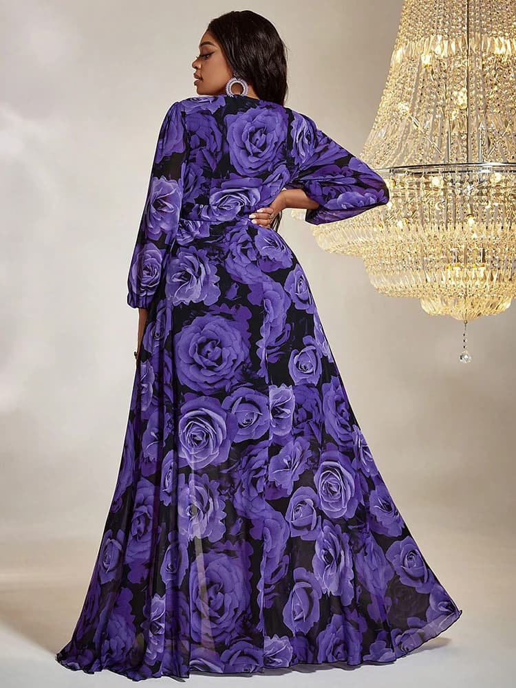 TOLEEN-Robe longue en mousseline de soie pour femme, tenue élégante et décontractée, grande taille, 