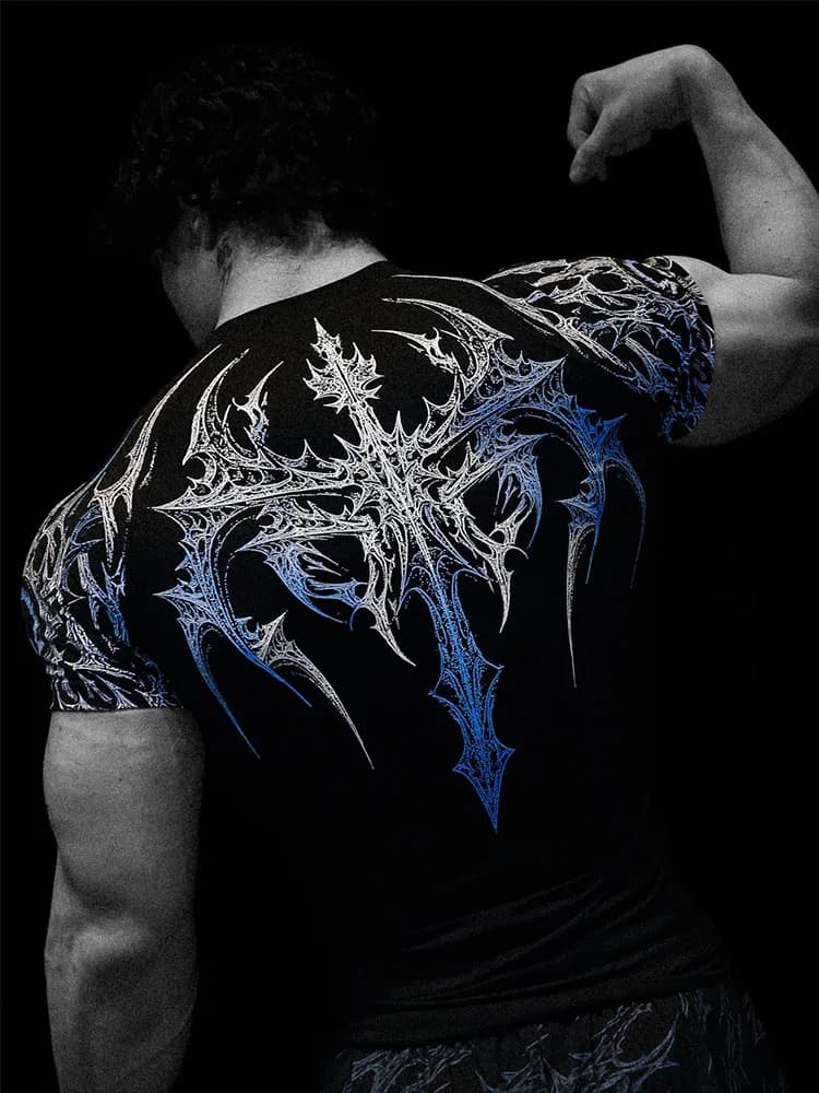 T-shirt de sport pour homme, imprimé gothique foncé, coupe musclée, haute élasticité et séchage rapi