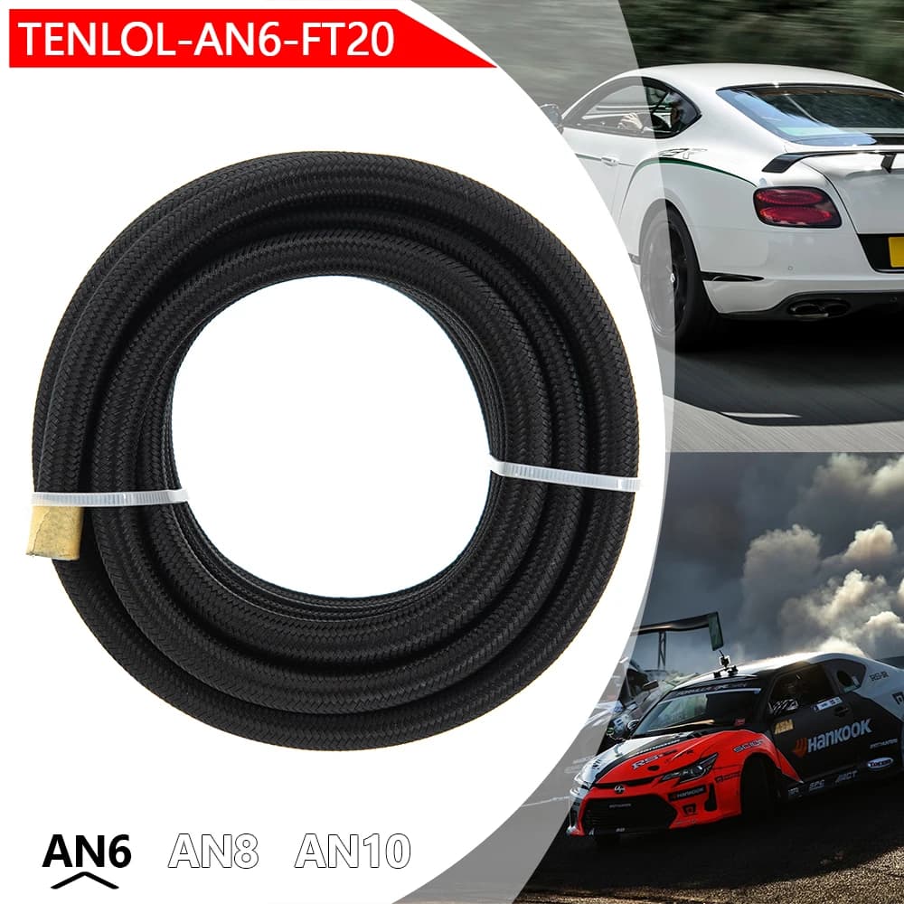 Tuyau d'huile et de carburant en PTFE, 10/20 pieds, 3m/6m, AN6 AN8 AN10, NYLON tressé à l'intérieur 