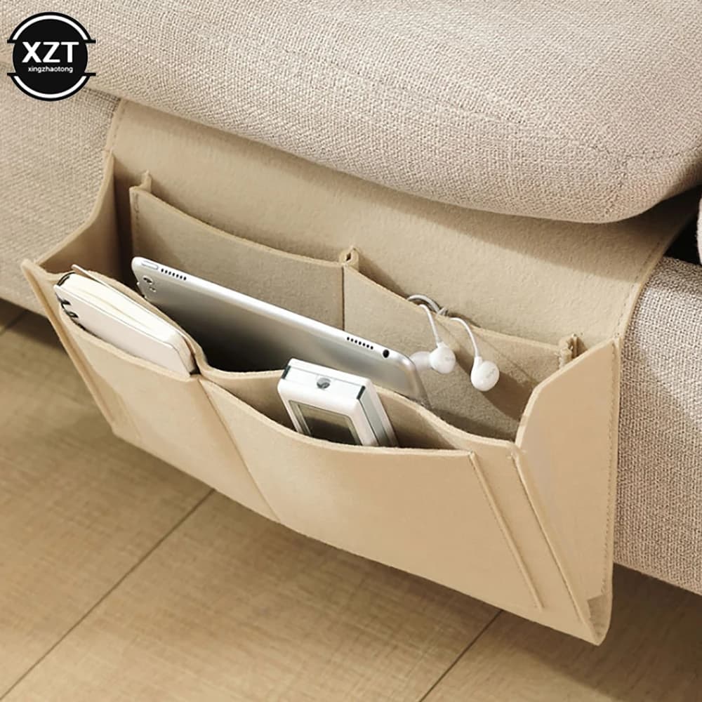 Sac de rangement de chevet en feutre avec poches, porte-inspirer, boîte à mouchoirs pour lit, canapé