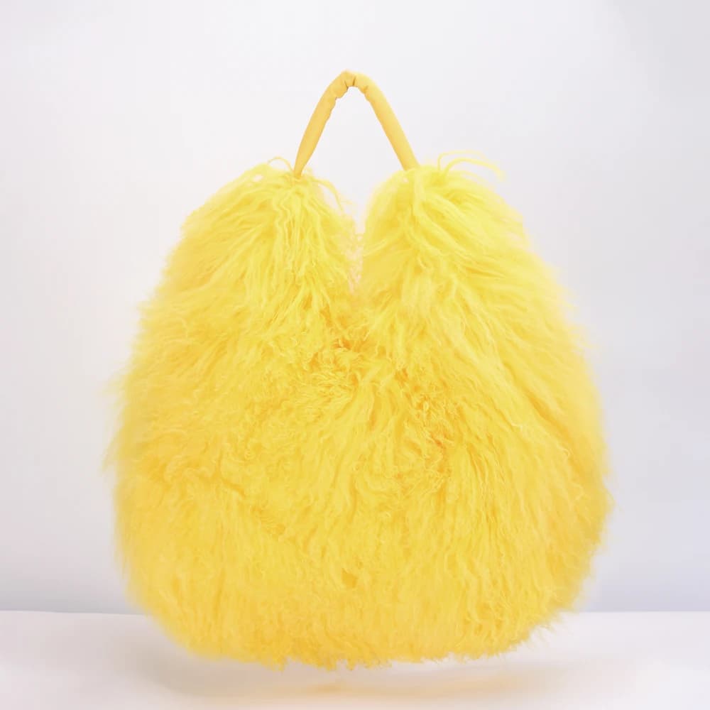 Sac à main de luxe en véritable fourrure d'agneau de Mongolie, sac Boston en cuir véritable doux et 