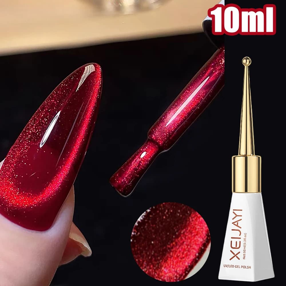 Vernis à ongles Gel œil de chat rouge rubis, vin rouge cerise Dopamine paillettes, tremper LED/UV, m