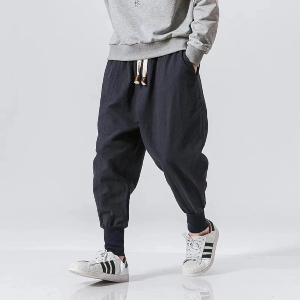 Coton lin sarouel hommes Streetwear Joggers nouveau Baggy goutte-entrejambe pantalon pantalon décont